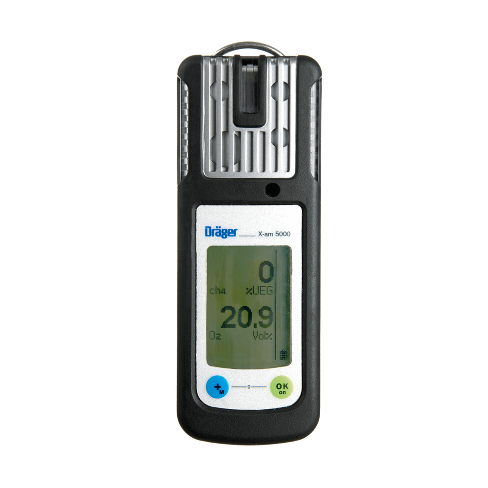 8327641 Dräger X-am&reg; 5000 The Dräger X-am 5000 belongs to a new generation of gas detectors, developed especially for personal monitoring applications. This 1 to 5-gas detector reliably measures combustible gases and vapors as well as O2 and harmful concentrations of O3, Cl2, CO, CO H2-CP, CO2, H2, H2S, HCN, NH3, NO, NO2, PH3, SO2, COCl2, organic vapors, Odorant and Amine.